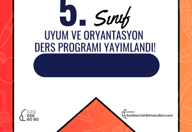 5.Sınıf Oryantasyon Ders Programı Yayımlandı!